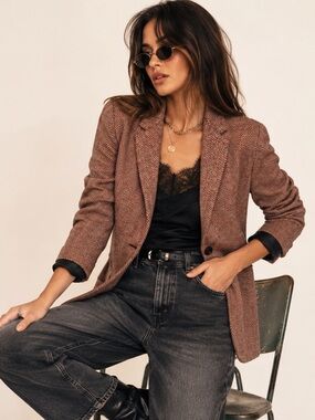 American Rag Herringbone Tailored Blazer | Burgundy | Size Medium